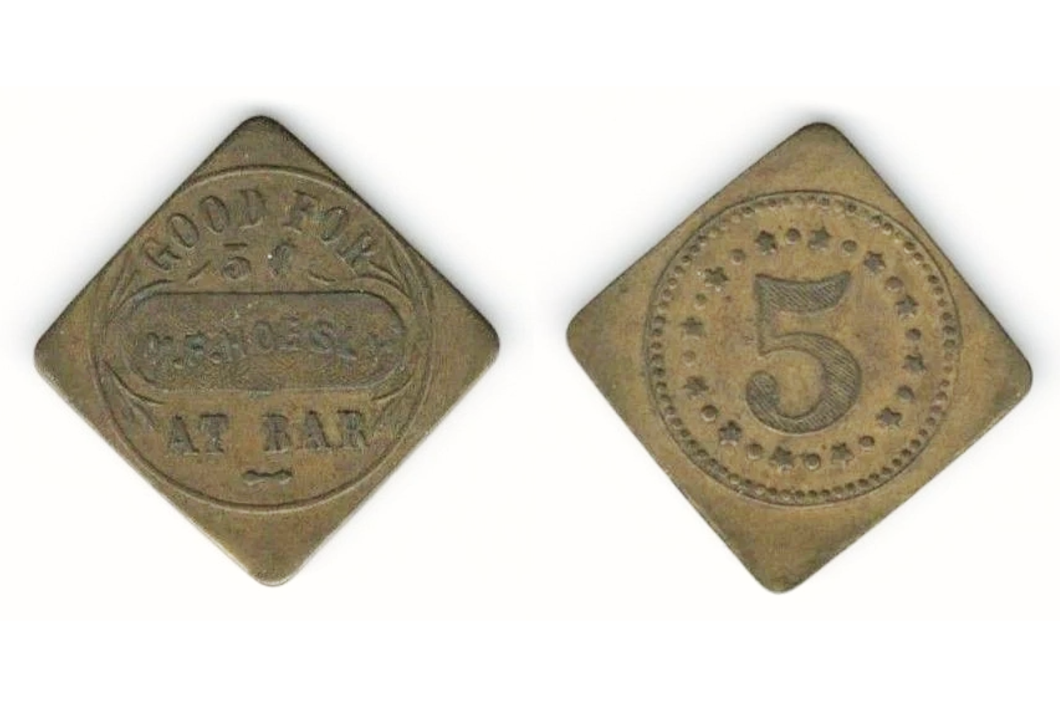 Square Brass Drink Chip From Early New Glarus Saloon Surfaces on eBay